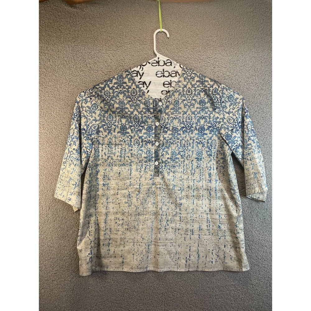 MISSLOOK Blouse Top Shirt Floral Flowers 3/4 Sleeve Button Women's Large